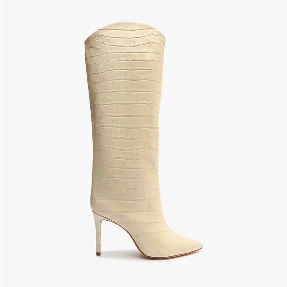 Schutz // NEW Maryana Crocodile Cream Knee High Leather Boots